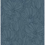 A-Street Prints Selwyn Flock Dark Blue Floral Wallpaper - SKU 2970-87356