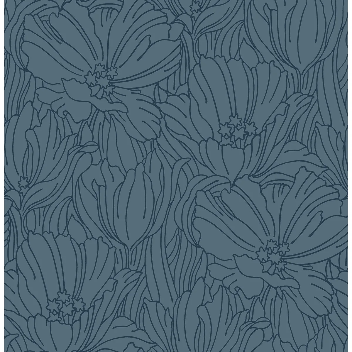 A-Street Prints Selwyn Flock Dark Blue Floral Wallpaper - SKU 2970-87356