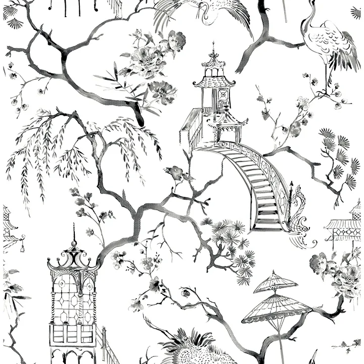 4120-26809 | Serena Charcoal Chinoiserie Wallpaper