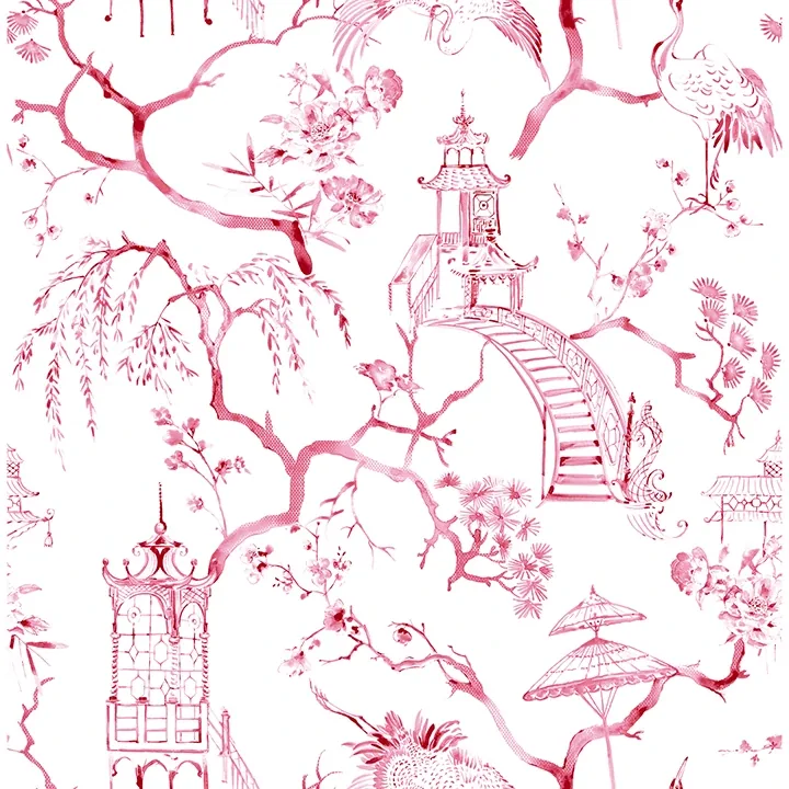 A-Street Prints Serena Raspberry Chinoiserie Wallpaper - SKU 4120-26808