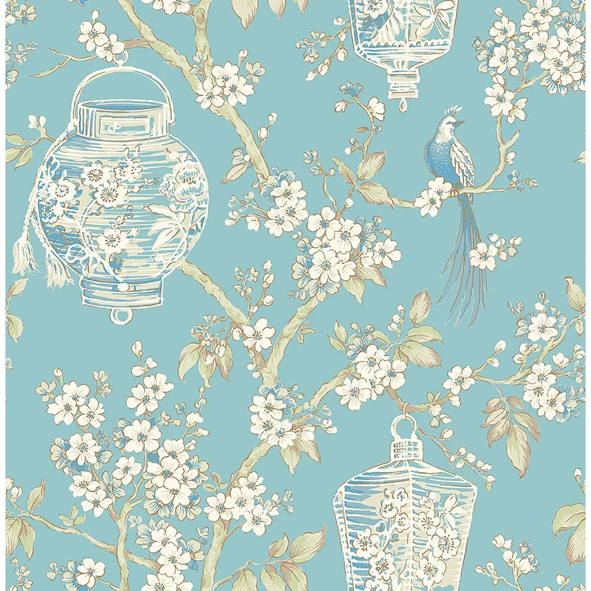 A-Street Prints Serenity Turquoise Lanterns Wallpaper - SKU 2702-22759