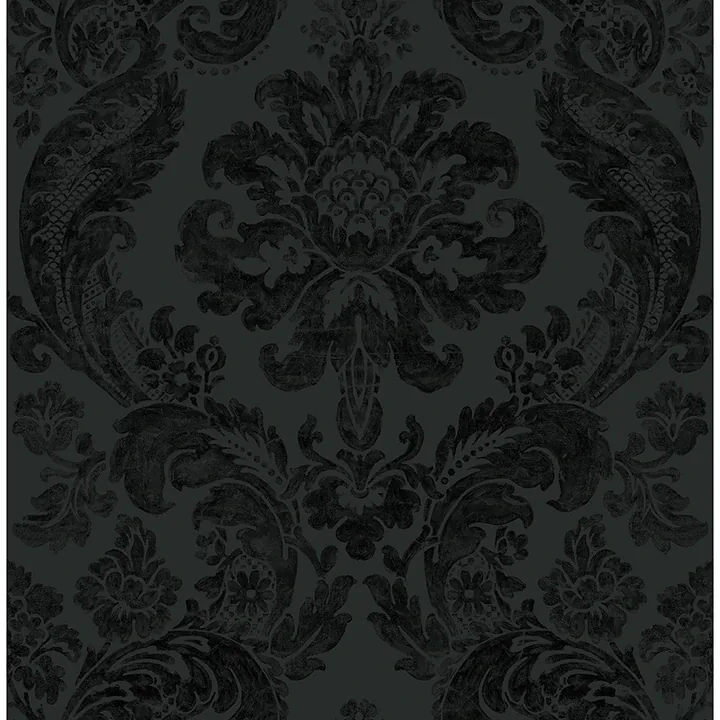 A-Street Prints Shadow Black Flocked Damask Wallpaper - SKU 4147-87391