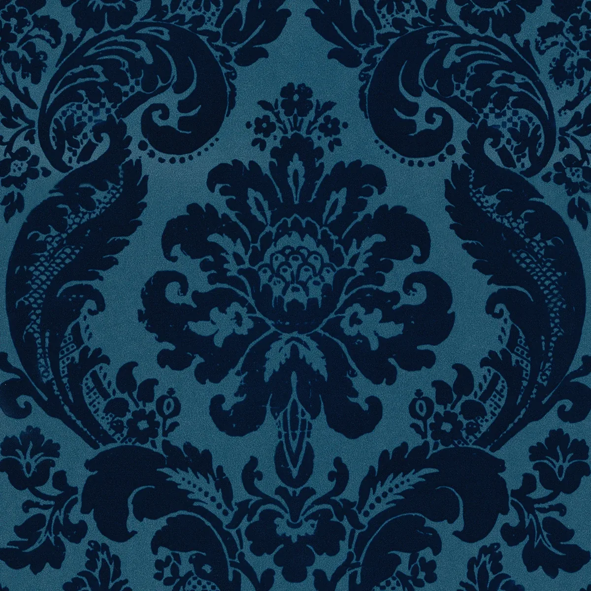 2763-87310 | Shadow Blue Flocked Damask Wallpaper