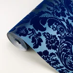 A-Street Prints Shadow Blue Flocked Damask Wallpaper - SKU 2763-87310