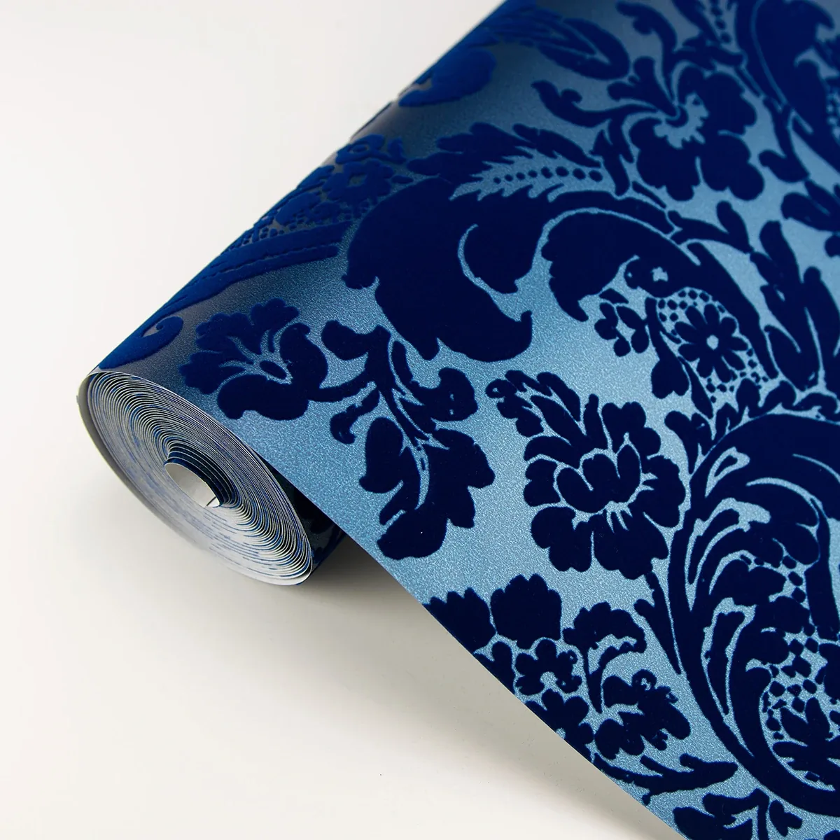 A-Street Prints Shadow Blue Flocked Damask Wallpaper - SKU 2763-87310