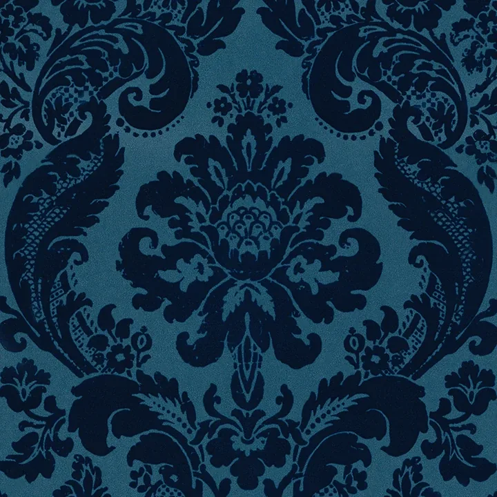 4147-87310 | Shadow Blue Flocked Damask Wallpaper