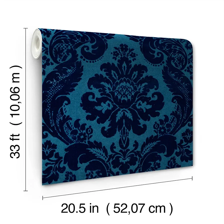 A-Street Prints Shadow Blue Flocked Damask Wallpaper - SKU 4147-87310