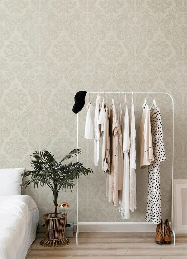 A-Street Prints Shadow Cream Flocked Damask Wallpaper - SKU 4147-87390