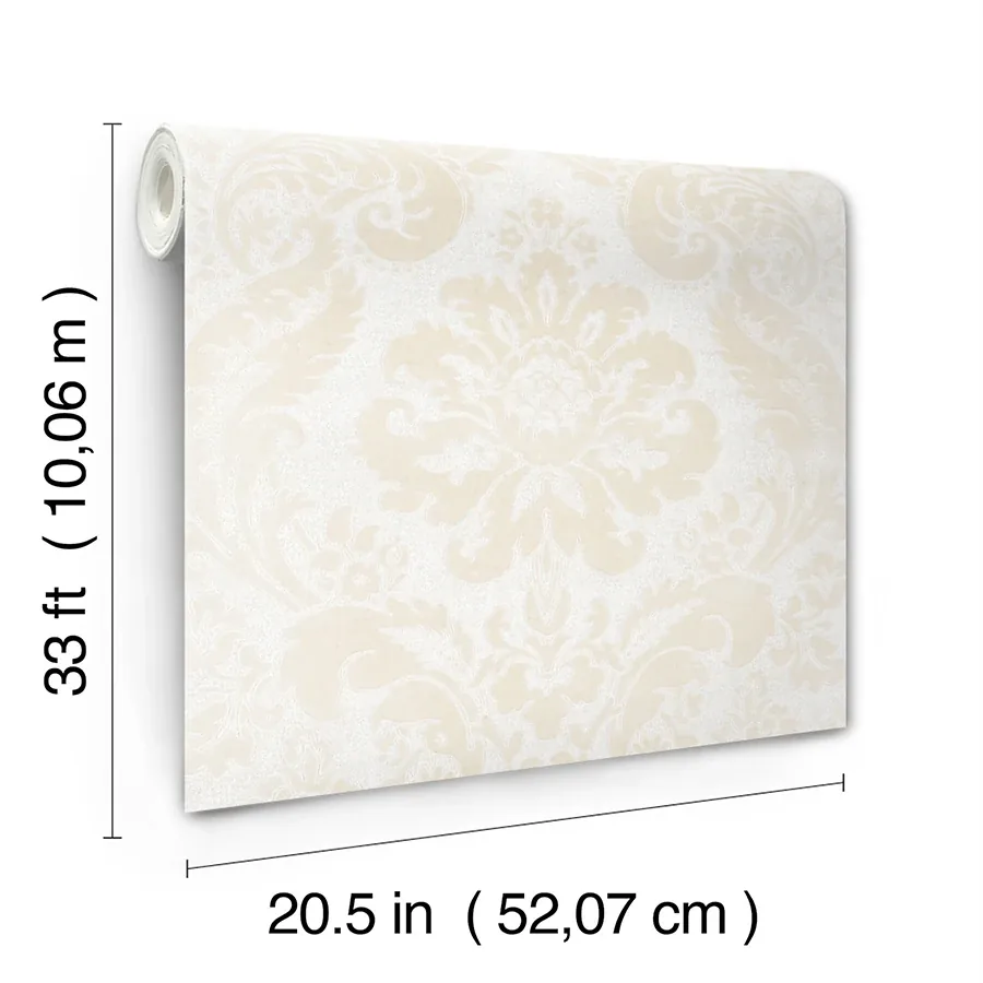 A-Street Prints Shadow Cream Flocked Damask Wallpaper - SKU 4147-87390