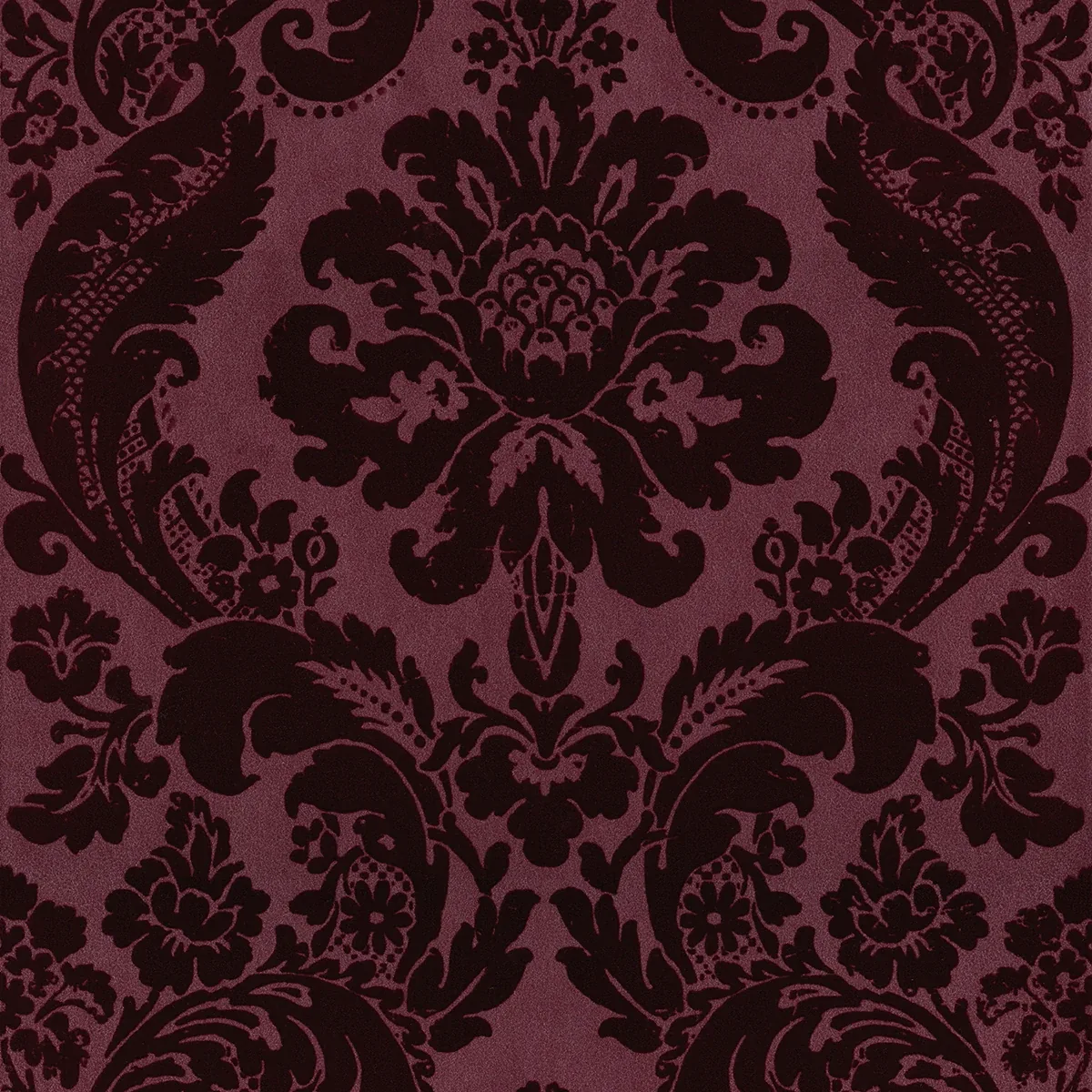 2763-87315 | Shadow Merlot Flocked Damask Wallpaper