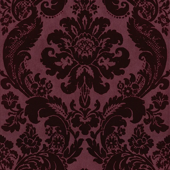 4147-87315 | Shadow Merlot Flocked Damask Wallpaper