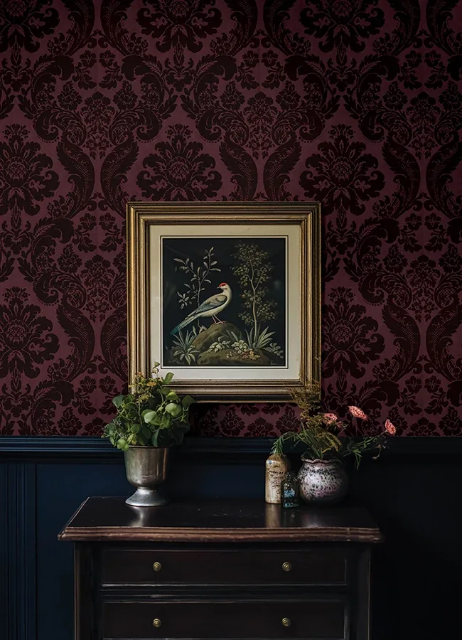 A-Street Prints Shadow Merlot Flocked Damask Wallpaper - SKU 4147-87315
