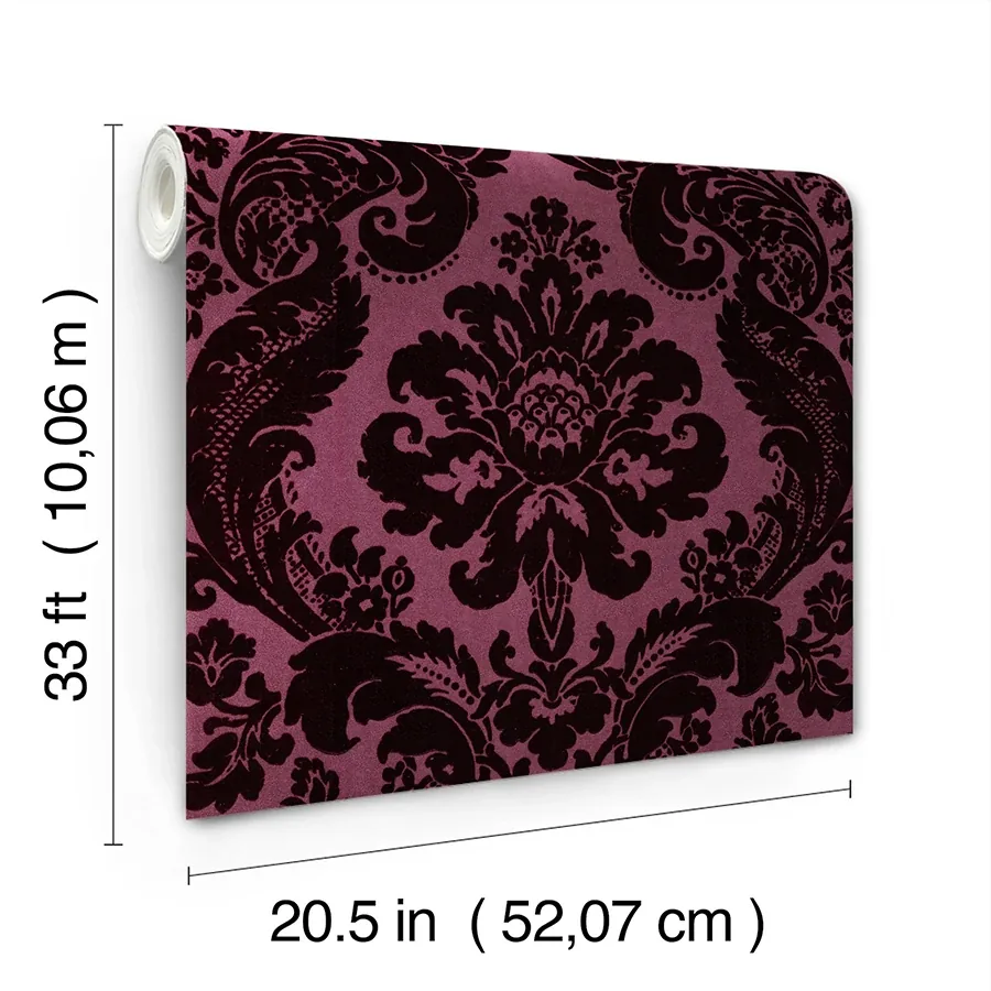 A-Street Prints Shadow Merlot Flocked Damask Wallpaper - SKU 4147-87315
