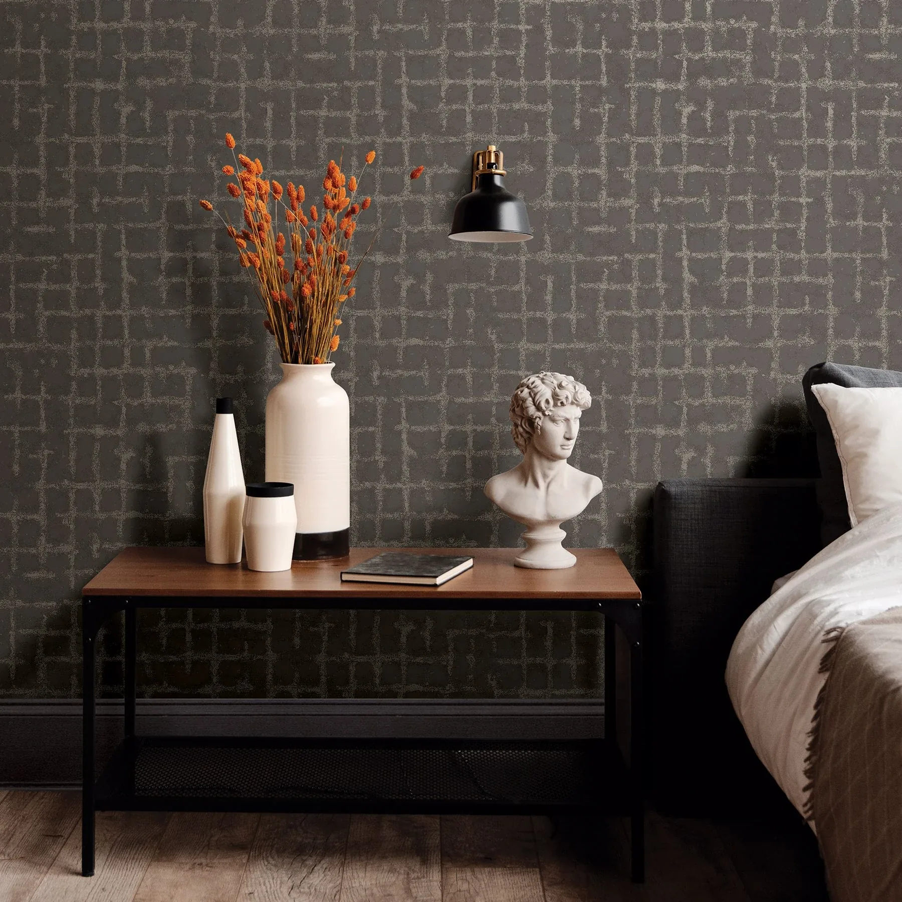 A-Street Prints Shea Charcoal Distressed Geometric Wallpaper - SKU 2964-87349