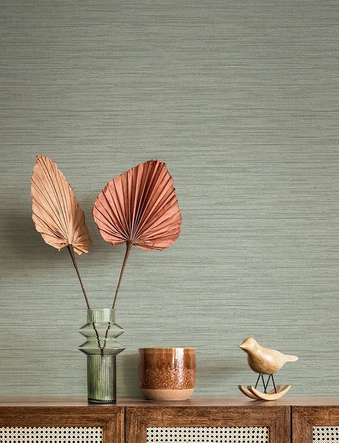 A-Street Prints Sheehan Sea Green Faux Grasscloth Wallpaper - SKU 4141-27169