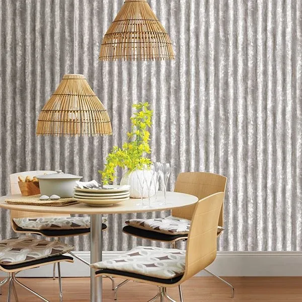 A-Street Prints Silver Corrugated Metal Wallpaper - SKU 2701-22336