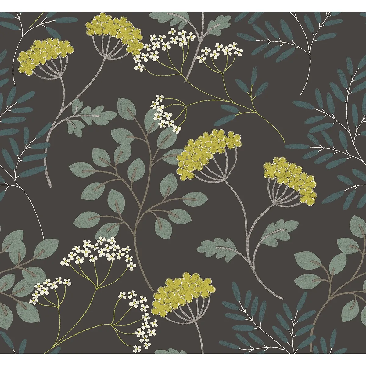 2975-87544 | Sorrel Black Botanical Wallpaper
