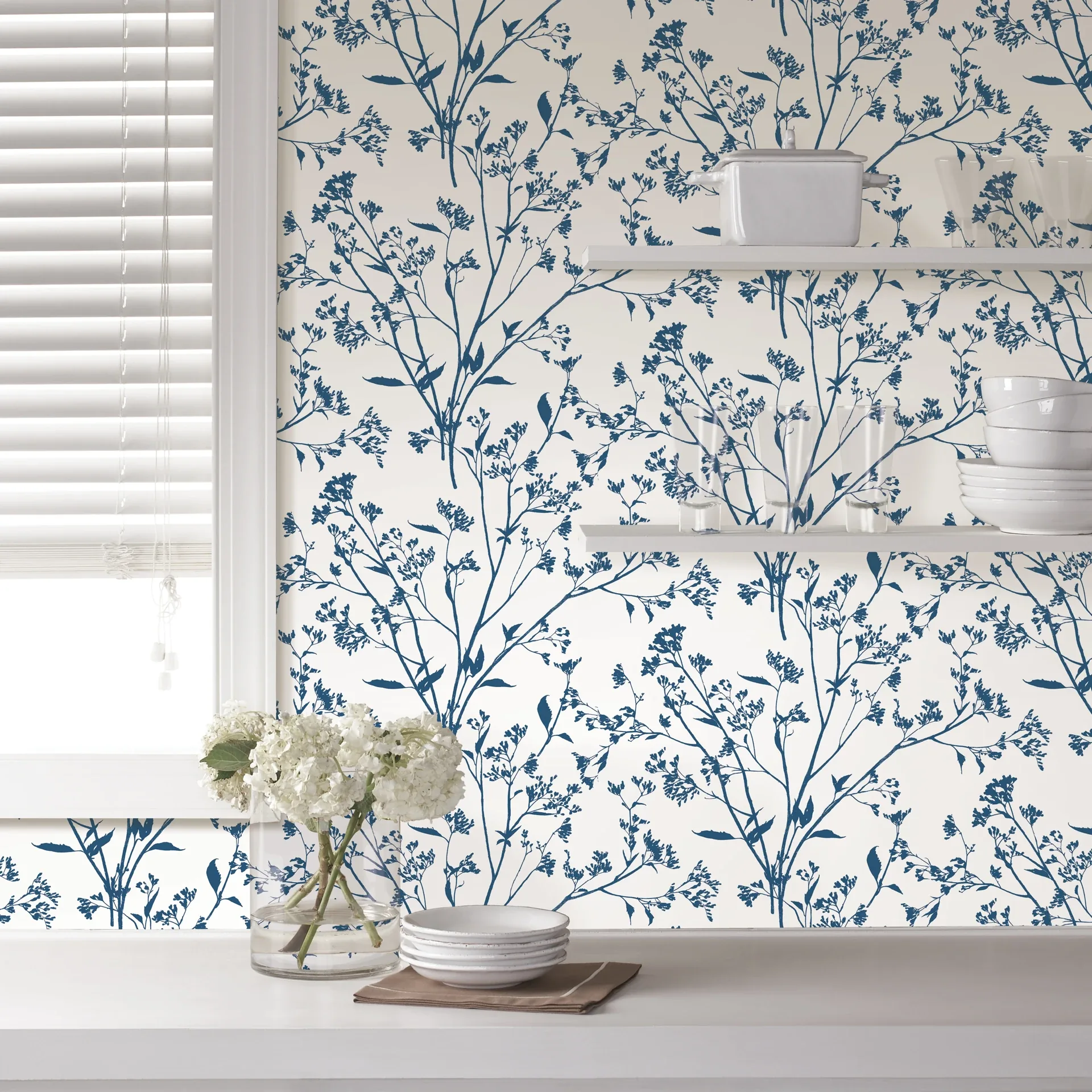 A-Street Prints Southport Indigo Delicate Branches Wallpaper - SKU 2927-80702