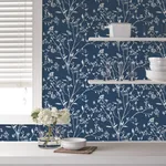 A-Street Prints Southport Navy Delicate Branches Wallpaper - SKU 2927-80712