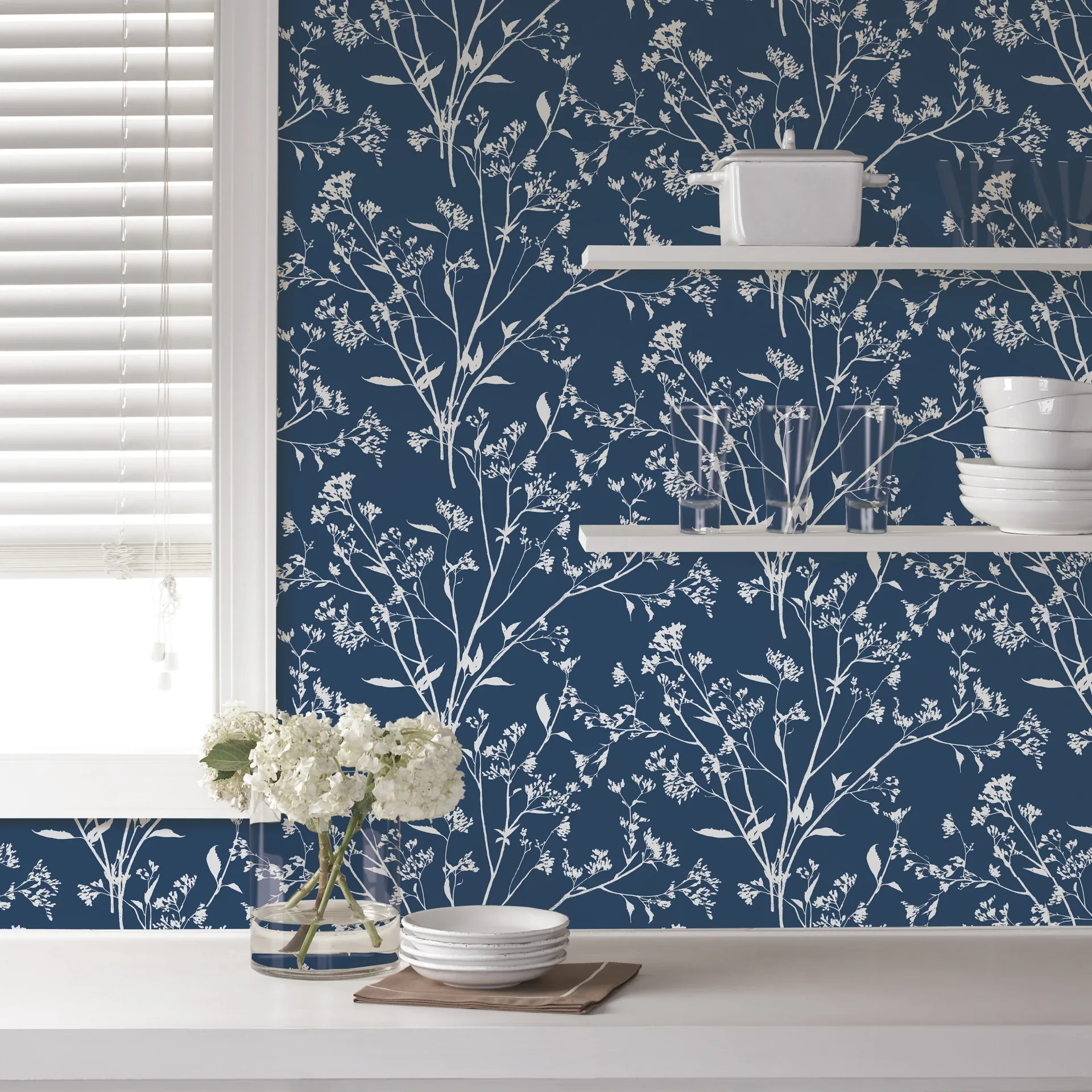 A-Street Prints Southport Navy Delicate Branches Wallpaper - SKU 2927-80712