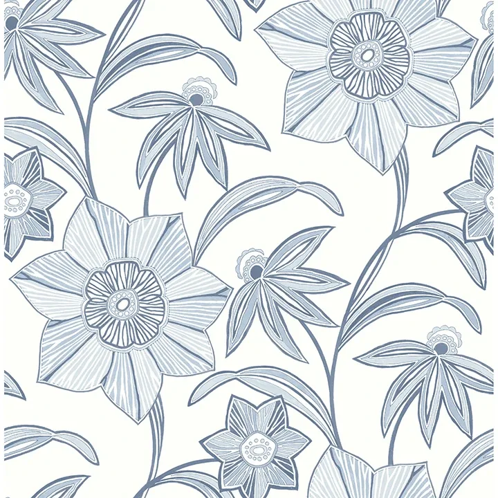 4172-27512 | Star Flower Blue Floral Trail Wallpaper