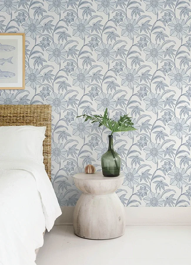 A-Street Prints Star Flower Blue Floral Trail Wallpaper - SKU 4172-27512