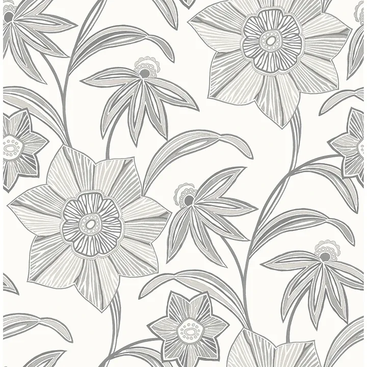 4172-27514 | Star Flower Charcoal Floral Trail Wallpaper