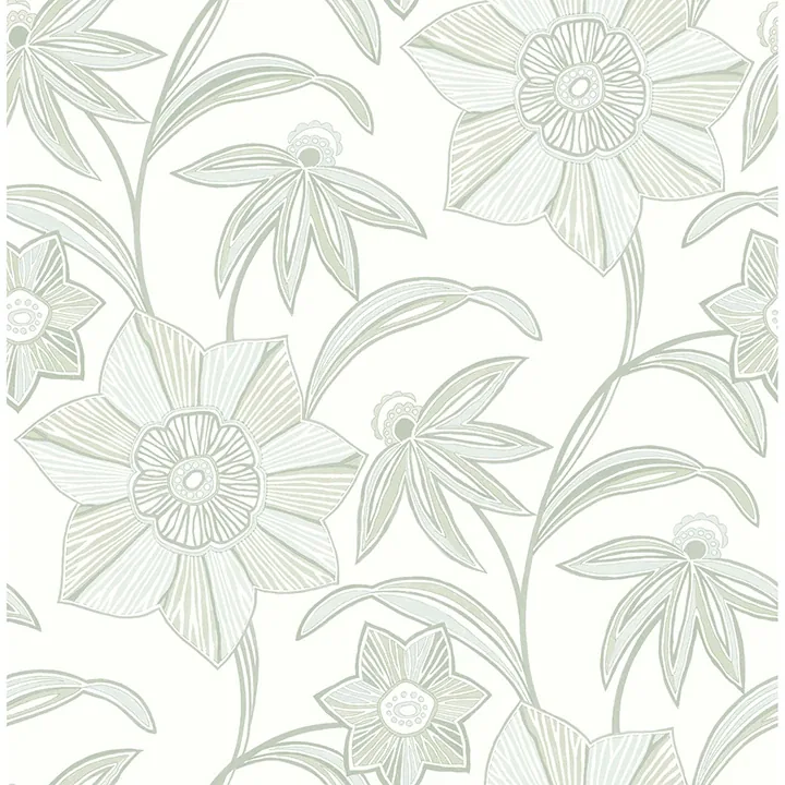 A-Street Prints Star Flower Light Green Floral Trail Wallpaper - SKU 4172-27513