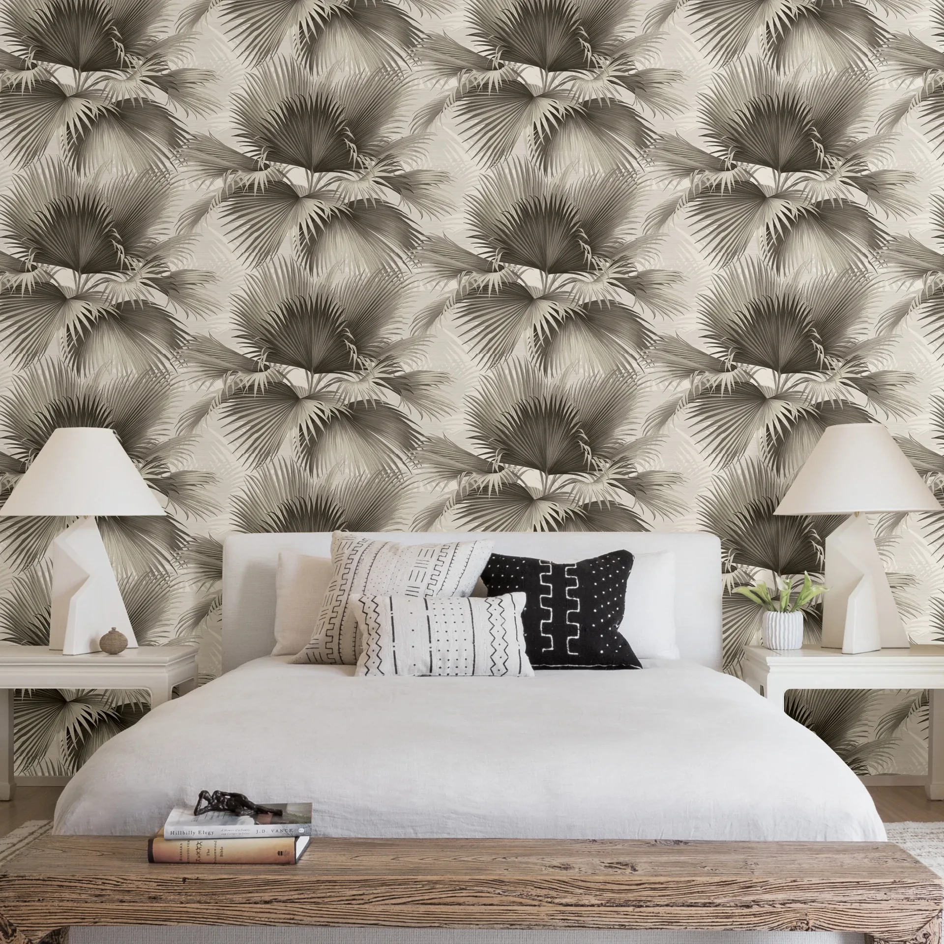 A-Street Prints Summer Palm Charcoal Tropical Wallpaper - SKU 2927-40100