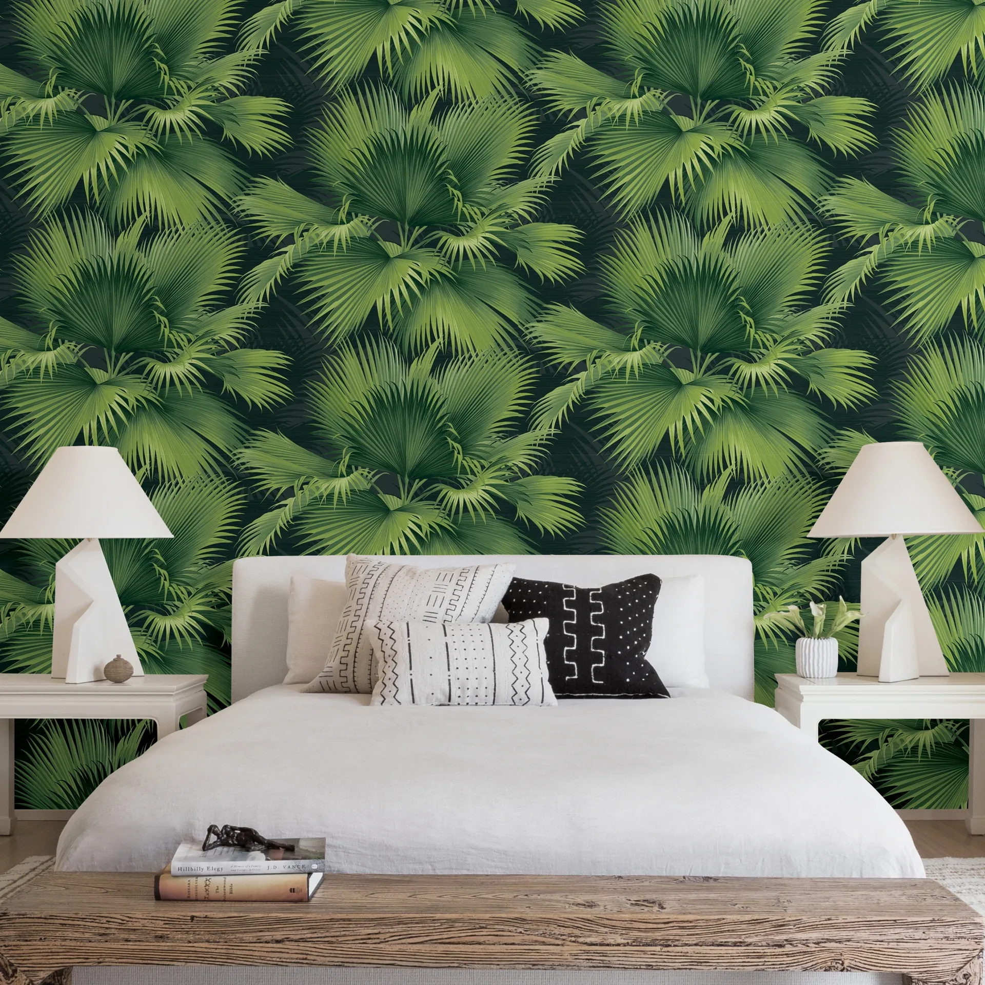 A-Street Prints Summer Palm Dark Green Tropical Wallpaper - SKU 2927-40104