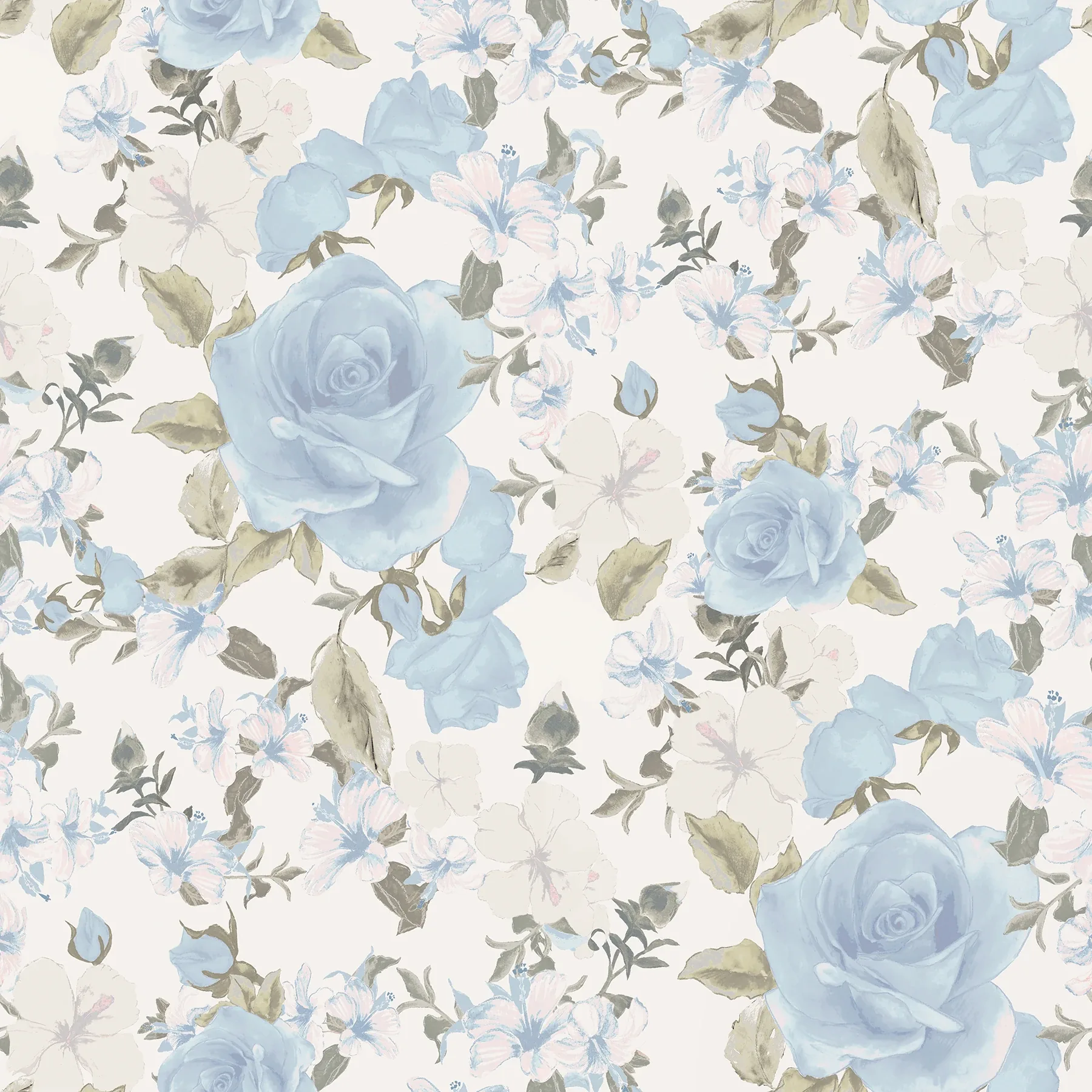 AST4656 | Sunset Harbor Rose Bella Lina Blue Roses & White Flowers Wallpaper