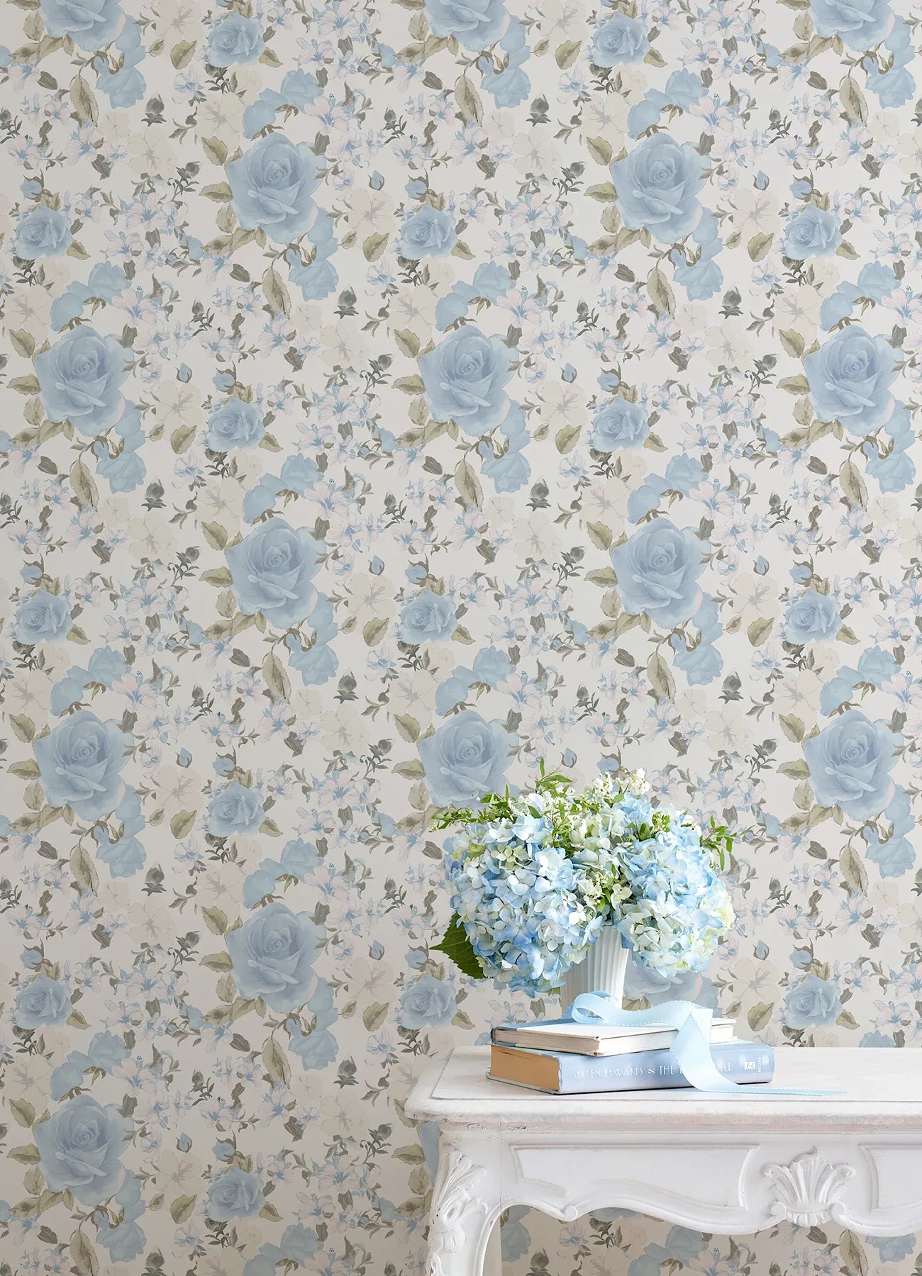 A-Street Prints Sunset Harbor Rose Bella Lina Blue Roses & White Flowers Wallpaper - SKU AST4656