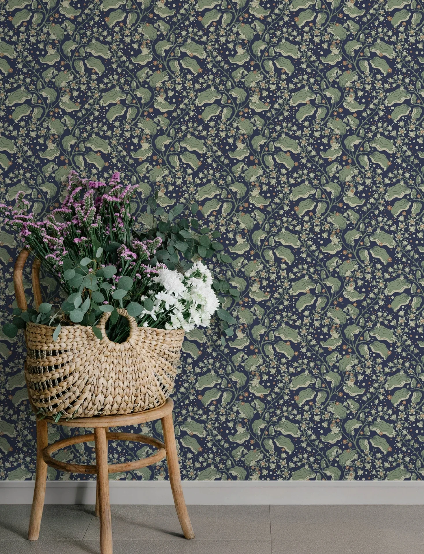 A-Street Prints Syren Navy Dainty Floral Wallpaper - SKU 4201-48027