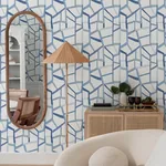 A-Street Prints Tate Blue Geometric Linen Wallpaper - SKU 4135-25849