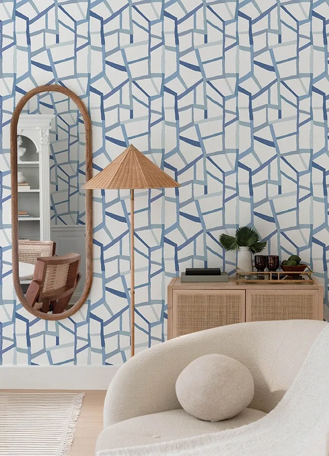 A-Street Prints Tate Blue Geometric Linen Wallpaper - SKU 4135-25849