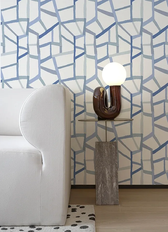 A-Street Prints Tate Blue Geometric Linen Wallpaper - SKU 4135-25849