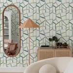 A-Street Prints Tate Green Geometric Linen Wallpaper - SKU 4135-25847
