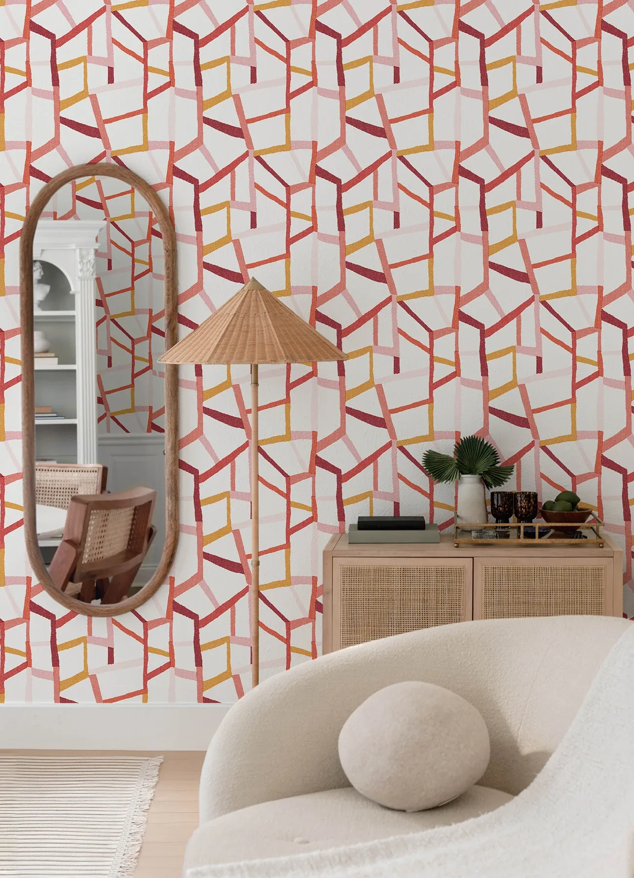 A-Street Prints Tate Pink Geometric Linen Wallpaper - SKU 2903-25846
