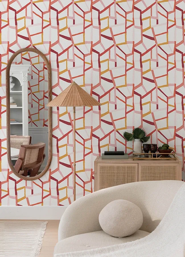 A-Street Prints Tate Pink Geometric Linen Wallpaper - SKU 4135-25846