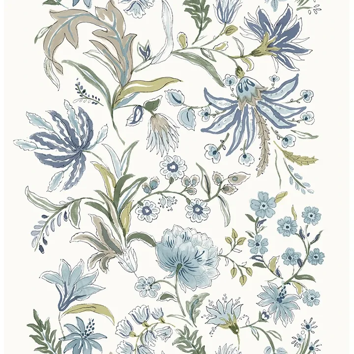 A-Street Prints Teonna Blue Floral Stripe Wallpaper - SKU 4147-27398