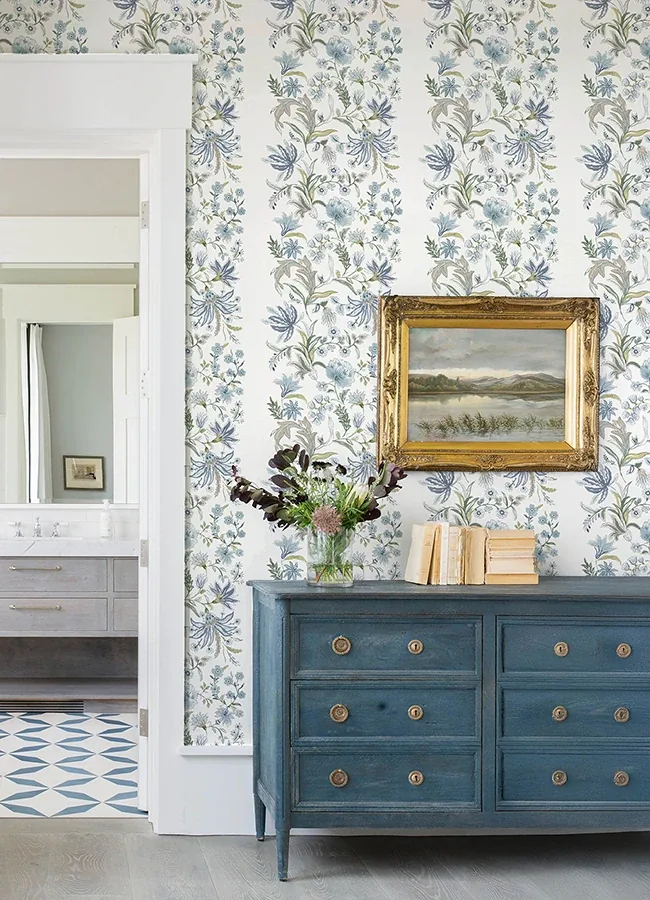 A-Street Prints Teonna Blue Floral Stripe Wallpaper - SKU 4147-27398