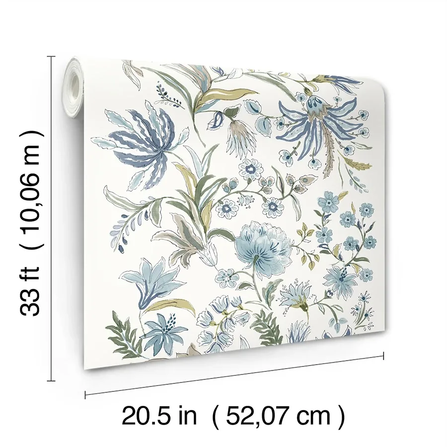 A-Street Prints Teonna Blue Floral Stripe Wallpaper - SKU 4147-27398