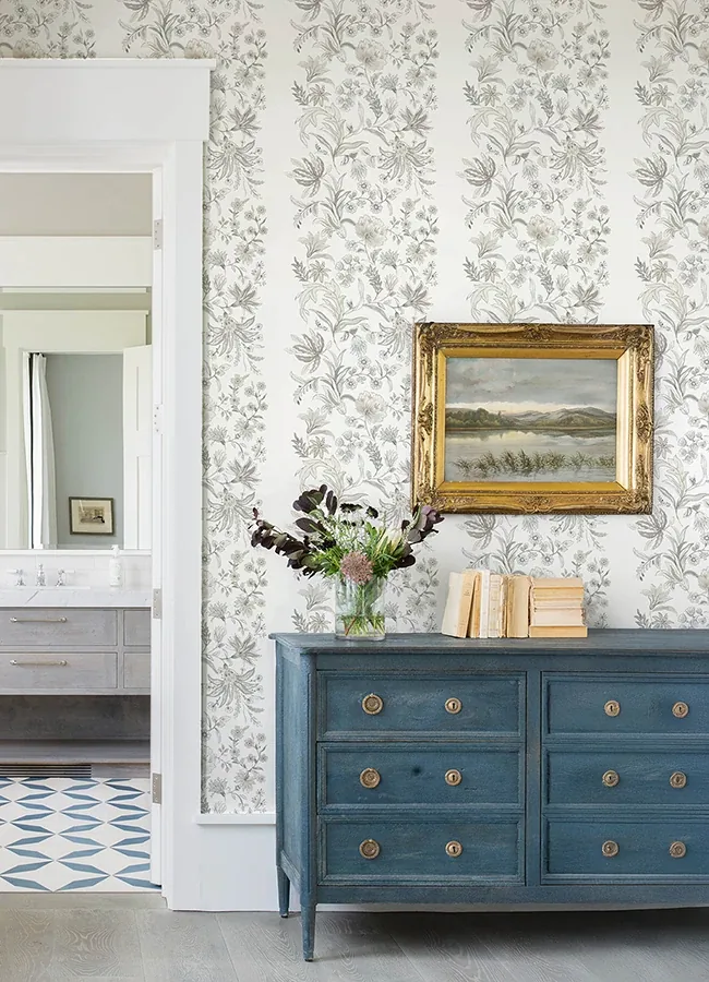 A-Street Prints Teonna Light Grey Floral Stripe Wallpaper - SKU 4147-27400
