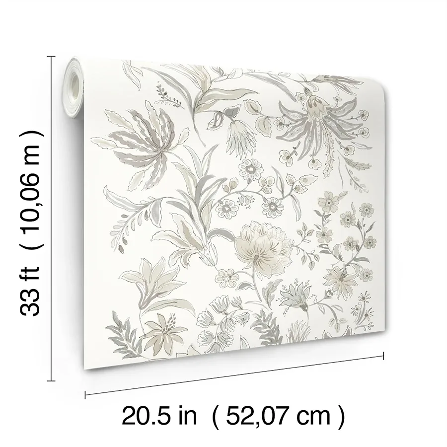 A-Street Prints Teonna Light Grey Floral Stripe Wallpaper - SKU 4147-27400