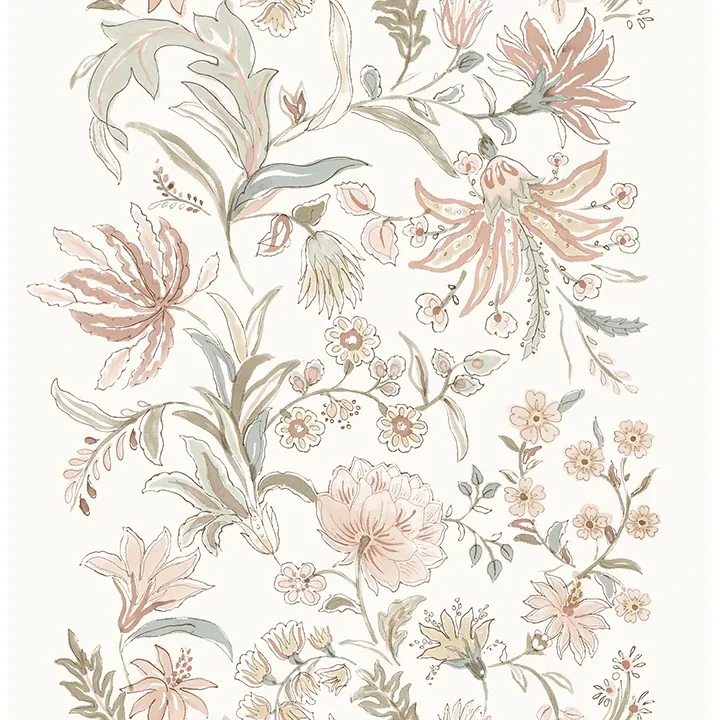 4147-27399 | Teonna Light Pink Floral Stripe Wallpaper