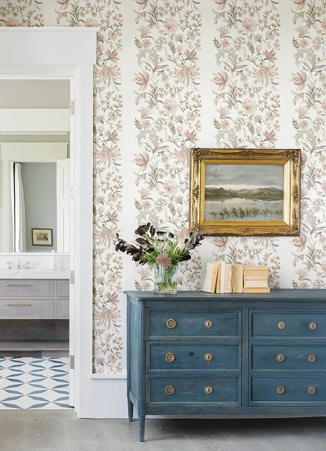 A-Street Prints Teonna Light Pink Floral Stripe Wallpaper - SKU 4147-27399