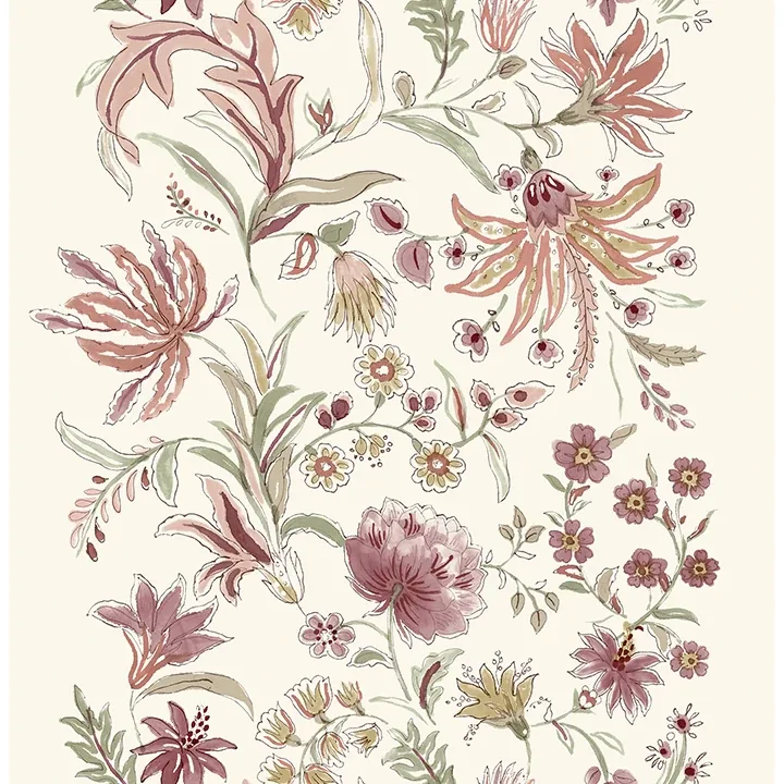 4147-27397 | Teonna Raspberry Floral Stripe Wallpaper