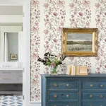 A-Street Prints Teonna Raspberry Floral Stripe Wallpaper - SKU 4147-27397
