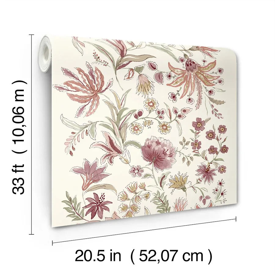 A-Street Prints Teonna Raspberry Floral Stripe Wallpaper - SKU 4147-27397