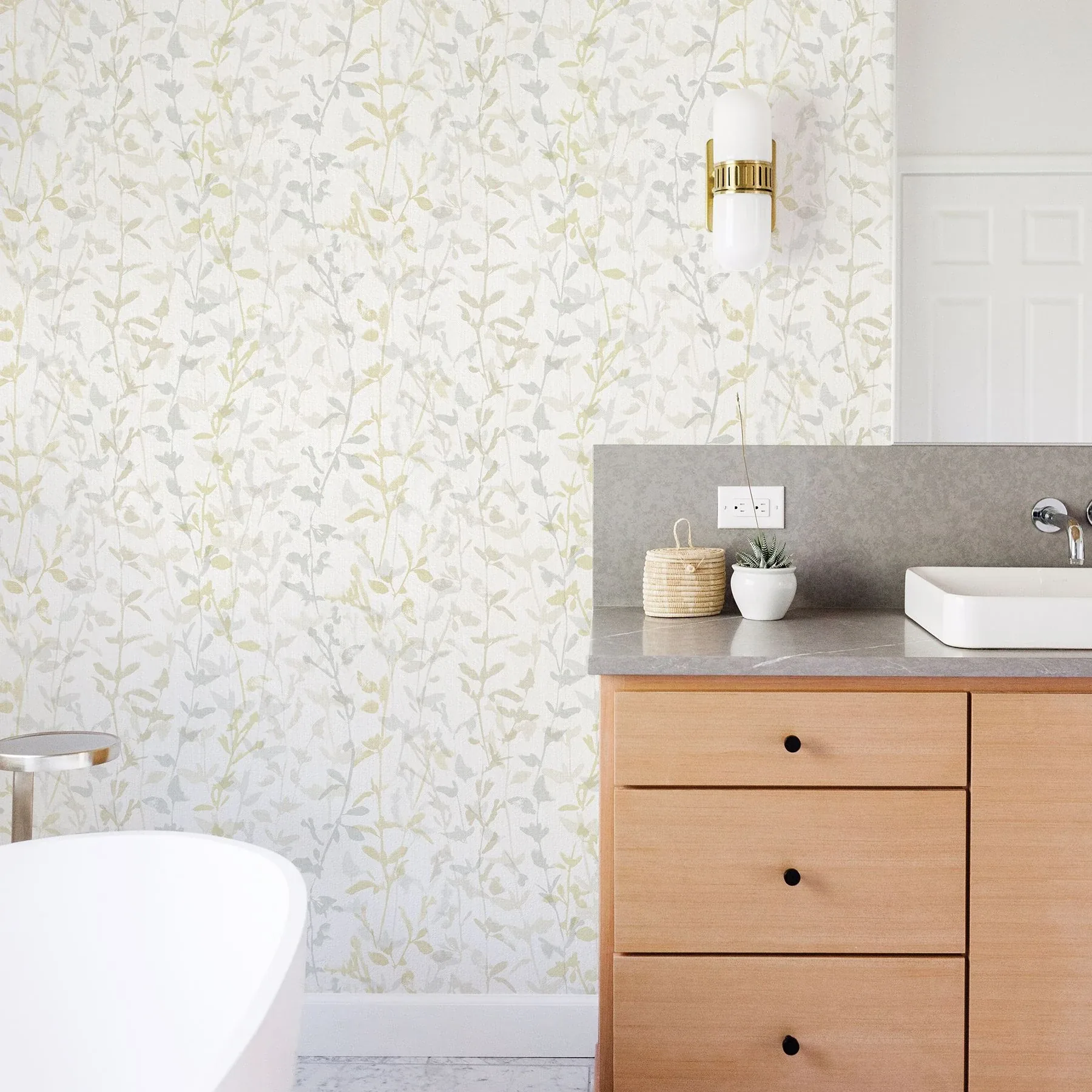 A-Street Prints Thea Light Grey Floral Trail Wallpaper - SKU 2964-25933